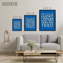 "Artery8 Don't Call Me Lucky White Blue Inspirational Quote Canvas Art Print - Size: W24"" x H32""" - thumbnail 4