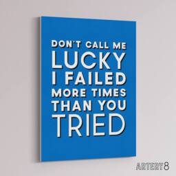"Artery8 Don't Call Me Lucky White Blue Inspirational Quote Canvas Art Print - Size: W24"" x H32""" - thumbnail 2