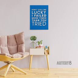 "Artery8 Don't Call Me Lucky White Blue Inspirational Quote Canvas Art Print - Size: W24"" x H32""" - thumbnail 3