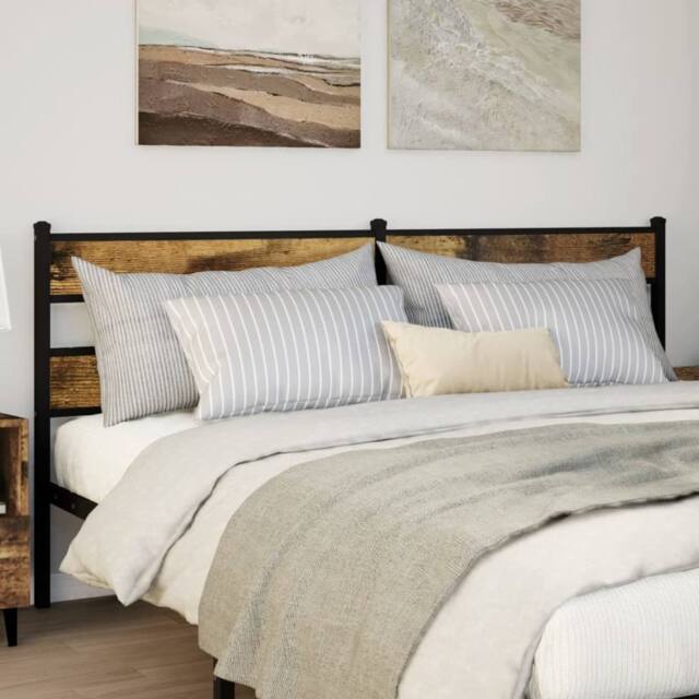 Berkfield Home Headboard Smoked Oak 200 cm Iron & Engineered Wood in Brown - image 1