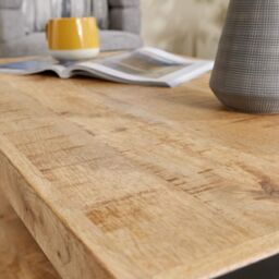 Home Source Industrial Coffee Table Mango Wooden Top Sturdy Iron Frame Home Living in Light Oak - thumbnail 6