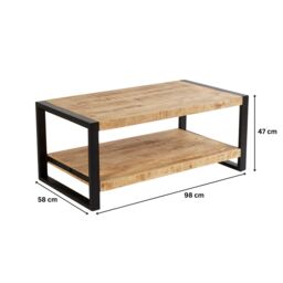 Home Source Industrial Coffee Table Mango Wooden Top Sturdy Iron Frame Home Living in Light Oak - thumbnail 9