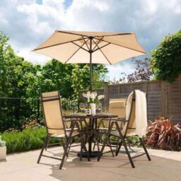 Hectare 4 Seater Dining Set With Parasol Reclining Chairs Glass Table In Mocha in Beige - thumbnail 2