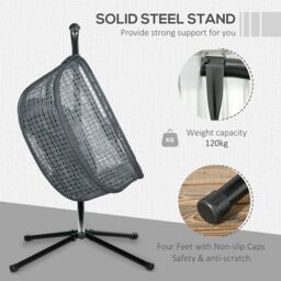 OUTSUNNY Hanging Swing Chair with Thick Cushion, Patio Hanging Chair, Dark Grey - thumbnail 4