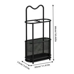 Nordara Freestanding Metal Umbrella Stand with Hooks & Drip Tray Holder in Black - Size: 100 cm x 15 cm - thumbnail 2