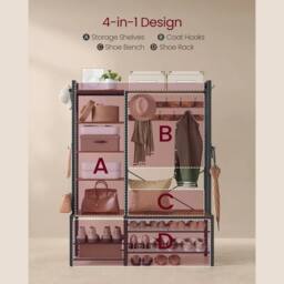 Kelvenix Large Rustic Hall Tree Coat Stand Shoe Rack Bench in Brown - thumbnail 2