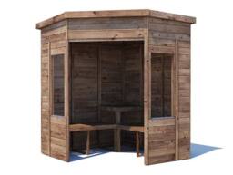 Dunster House Wooden Garden Corner Arbour with Glazed Panels 1.8m x 1.8m in Brown - thumbnail 1