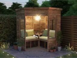 Dunster House Wooden Garden Corner Arbour with Glazed Panels 1.8m x 1.8m in Brown - thumbnail 2