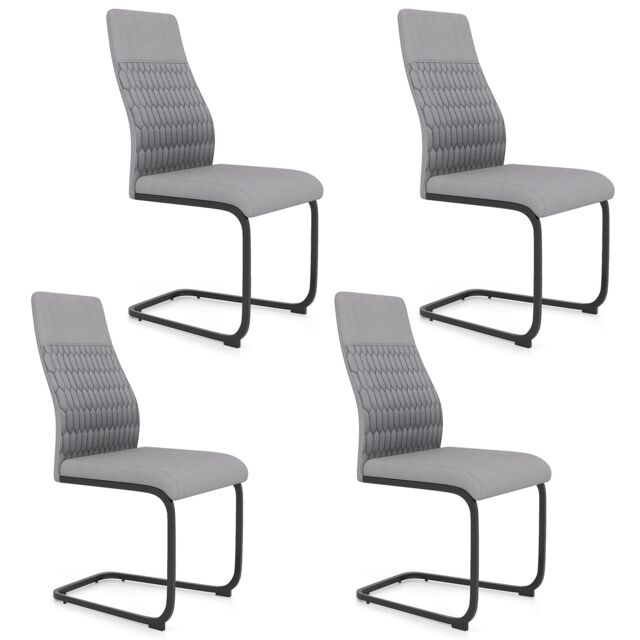 Gymax Modern Dining Chair Set of 4 Tilt High Backrest Kitchen Chairs in Grey - image 1