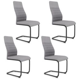 Gymax Modern Dining Chair Set of 4 Tilt High Backrest Kitchen Chairs in Grey - thumbnail 1