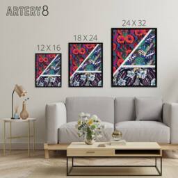 "Artery8 Geometric Floral Motifs Benedictus Black Framed Canvas Wall Art - Size: W12"" x H16""" - thumbnail 4