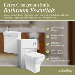 Balterley Cloakroom Suite Wall Hung Vanity Toilet Tap Set - White Chrome - thumbnail 4