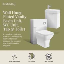 Balterley Cloakroom Suite Wall Hung Vanity Toilet Tap Set - White Chrome - thumbnail 2
