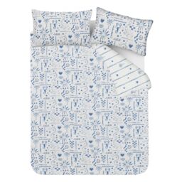 Smart Living Luxury Soft Reversible Holiday Postcard Duvet Cover & Pillowcases in Blue - Size: King - thumbnail 5
