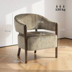 HOMCOM Accent Chair, Upholstered Armchair with Solid Wood Legs, Light Brown - thumbnail 3