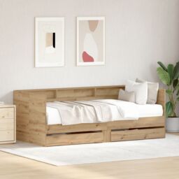 Berkfield Home Daybed with Drawers Artisan oak Engineered wood 90 x 190 cm in Beige