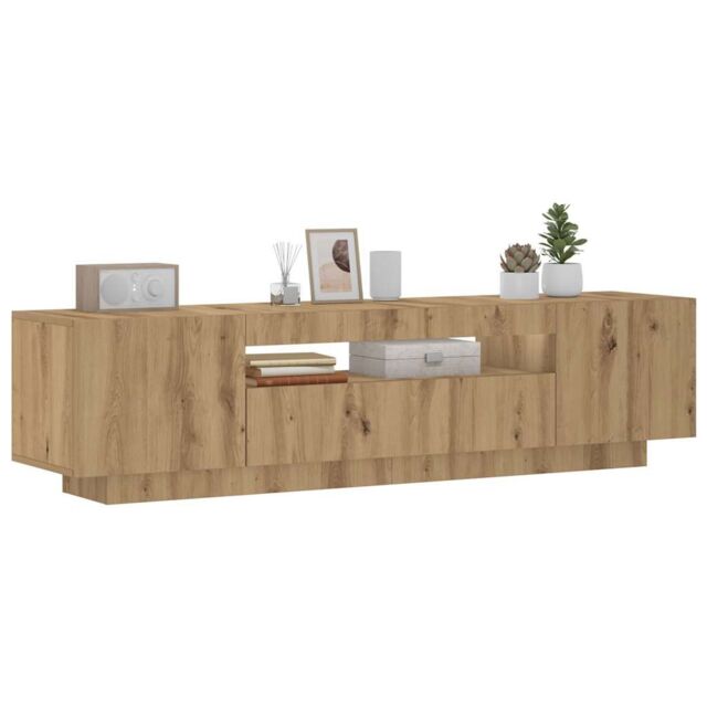 Berkfield Home TV Cabinet with LED Lights Artisan Oak 160x35x40 cm Engineered Wood in Brown - Size: 160 x 35 x 40 cm - image 1