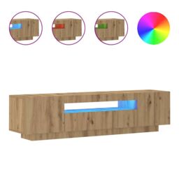 Berkfield Home TV Cabinet with LED Lights Artisan Oak 160x35x40 cm Engineered Wood in Brown - Size: 160 x 35 x 40 cm - thumbnail 2
