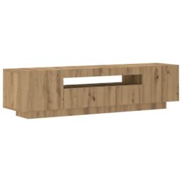 Berkfield Home TV Cabinet with LED Lights Artisan Oak 160x35x40 cm Engineered Wood in Brown - Size: 160 x 35 x 40 cm - thumbnail 6