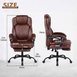 FURNITURE ONE PVC Leather Effect Gaming Chair, Gas Lift Swivel High Back Ergonomic Chair with Footrest & Lumbar Support in Brown - Size: 1 Pack - thumbnail 7