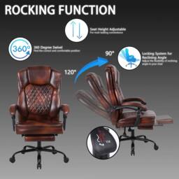 FURNITURE ONE PVC Leather Effect Gaming Chair, Gas Lift Swivel High Back Ergonomic Chair with Footrest & Lumbar Support in Brown - Size: 1 Pack - thumbnail 5