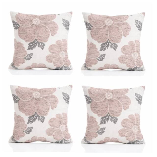 Luxury Living Poppy Chenille Cushions Set of 4 - Luxurious Floral Design, Thick Jacquard Fabric, Easy-Care with Wide Zip in Pink - Size: 45 cm x 45 cm - image 1