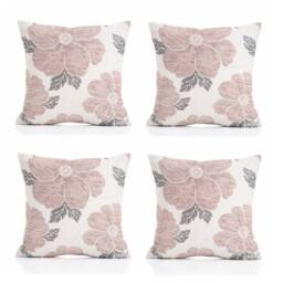 Luxury Living Poppy Chenille Cushions Set of 4 - Luxurious Floral Design, Thick Jacquard Fabric, Easy-Care with Wide Zip in Pink - Size: 45 cm x 45 cm