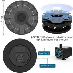 NESTLUNE Solar Powered Fountain Water Pumps Floating Garden Pond Pool in Black - Size: 100 cm x 100 cm - thumbnail 2