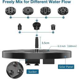 NESTLUNE Solar Powered Fountain Water Pumps Floating Garden Pond Pool in Black - Size: 100 cm x 100 cm - thumbnail 4
