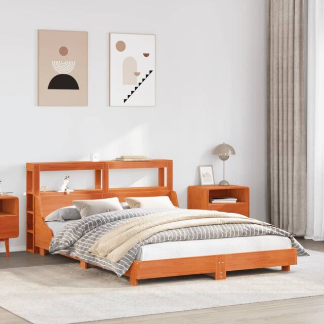 Berkfield Home Bed Frame without Mattress Wax Brown 150x200 cm King Size Solid Wood Pine - image 1