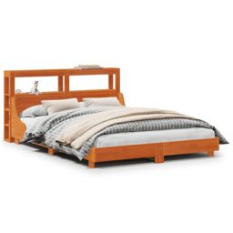 Berkfield Home Bed Frame without Mattress Wax Brown 150x200 cm King Size Solid Wood Pine - thumbnail 2