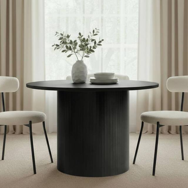 OHS Madison Ribbed Round Dining Table Wood Effect in Black - image 1