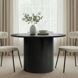 OHS Madison Ribbed Round Dining Table Wood Effect in Black - thumbnail 1