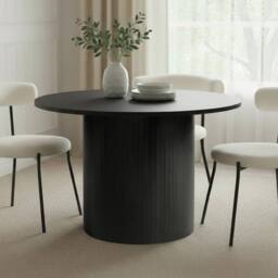 OHS Madison Ribbed Round Dining Table Wood Effect in Black - thumbnail 2
