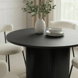OHS Madison Ribbed Round Dining Table Wood Effect in Black - thumbnail 3