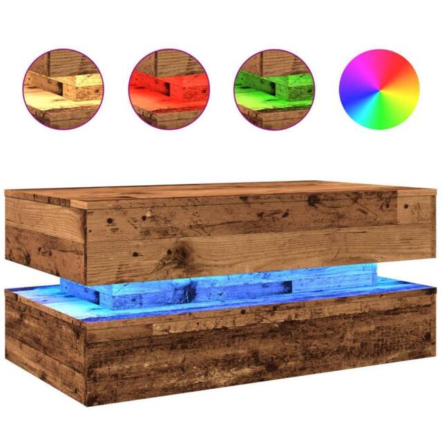 Berkfield Home Coffee Table with LED Lights Old Wood 90x50x40 cm in Brown - Size: 90 x 50 x 40 cm - image 1