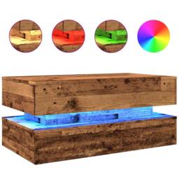 Berkfield Home Coffee Table with LED Lights Old Wood 90x50x40 cm in Brown - Size: 90 x 50 x 40 cm - thumbnail 1