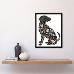 "Artery8 Dog Lover Black Labrador with Floral Pattern Fur Framed Wall Art - Size: W12"" x H16""" - thumbnail 4