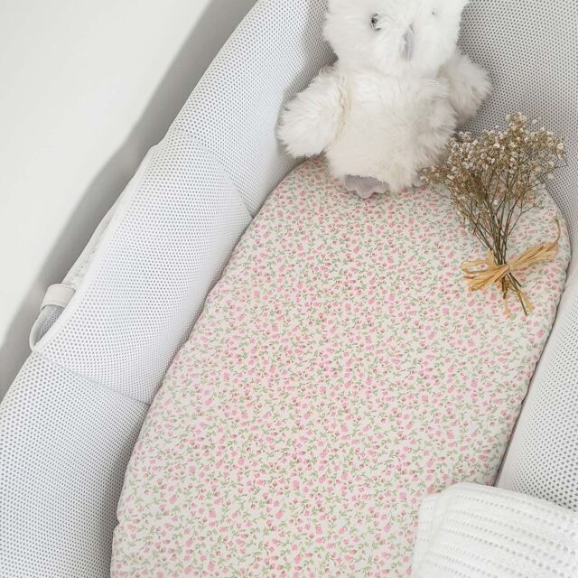 Minky Myles Women's Baby Fitted Moses Basket Sheet. Cotton Floral Pink Nursery Sheet. Crease. Baby Bedding Crib Sheets in White - image 1