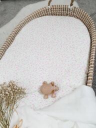 Minky Myles Women's Baby Fitted Moses Basket Sheet. Cotton Floral Pink Nursery Sheet. Crease. Baby Bedding Crib Sheets in White - thumbnail 2