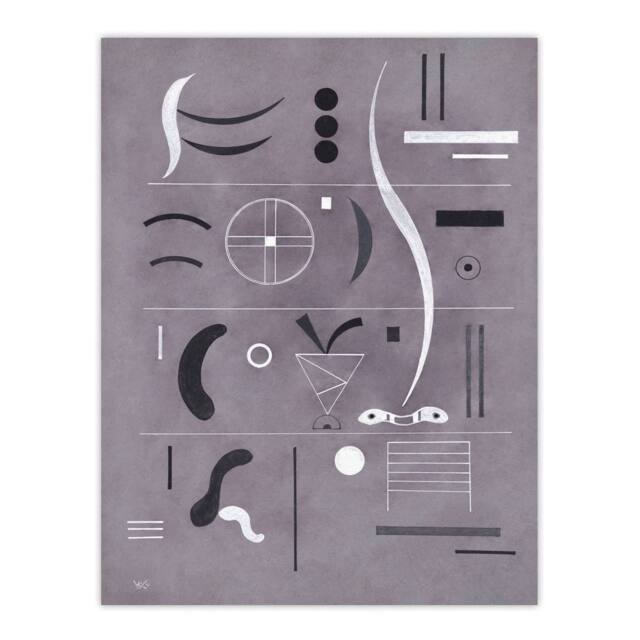 "Artery8 Four Parts Abstract Watercolour Kandinsky Wall Art Poster Print in Grey - Size: W12"" x H16""" - image 1