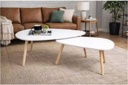 SPOT ON DEALZ Nest of 2 White Coffee Tables Tear Drop MDF Top Pine Wood Legs - thumbnail 5