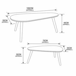 SPOT ON DEALZ Nest of 2 White Coffee Tables Tear Drop MDF Top Pine Wood Legs - thumbnail 3