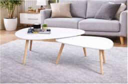 SPOT ON DEALZ Nest of 2 White Coffee Tables Tear Drop MDF Top Pine Wood Legs - thumbnail 6