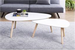 SPOT ON DEALZ Nest of 2 White Coffee Tables Tear Drop MDF Top Pine Wood Legs - thumbnail 2