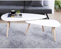 SPOT ON DEALZ Nest of 2 White Coffee Tables Tear Drop MDF Top Pine Wood Legs - thumbnail 4