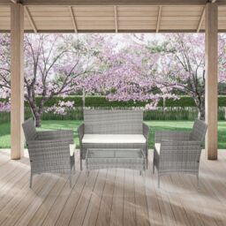 Alivio 4 Seater Rattan Furniture Set with Coffee Table & Anti-UV Cushions for Indoor Outdoor Patio Garden - Grey - thumbnail 3