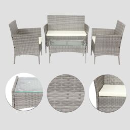 Alivio 4 Seater Rattan Furniture Set with Coffee Table & Anti-UV Cushions for Indoor Outdoor Patio Garden - Grey - thumbnail 2