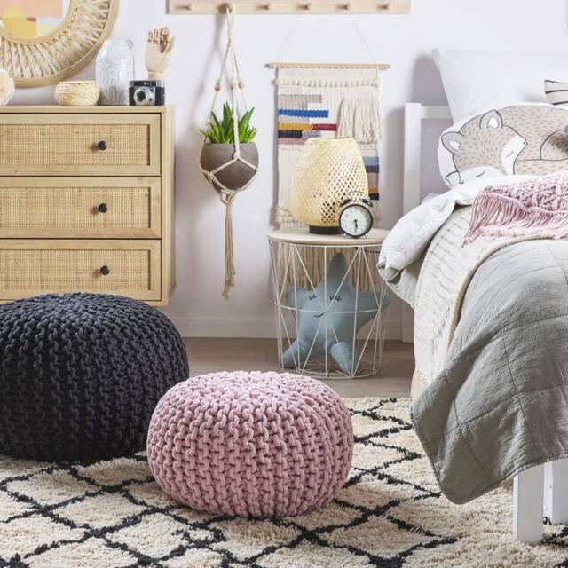 Wyld and Coco Black Knitted Cotton EPS Beads Pouf 50 x 35 cm - image 1