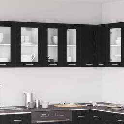 Berkfield Home Hanging Glass Cabinet in Black Oak - 60x31x60 cm, Made from Engin - Size: 60 x 31 x 60 cm - thumbnail 2